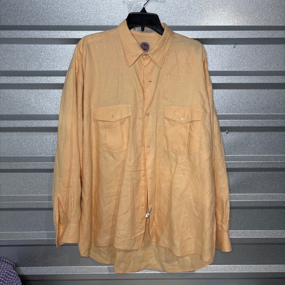 Saks Fifth Avenue Real Clothes 100% Linen Button-Up Shirt Men's XL Peach